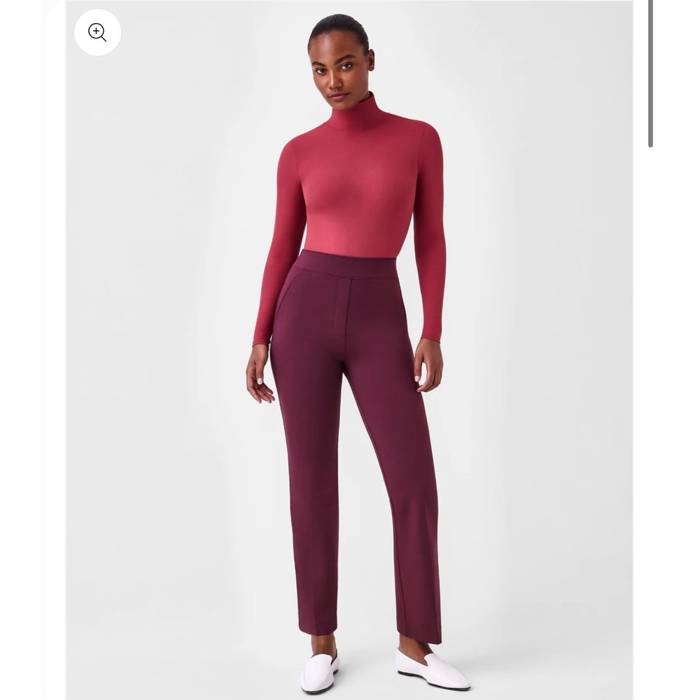 SPANX The Perfect Pant Kick Flare Chianti Burgundy Ponte Trousers Womens Medium